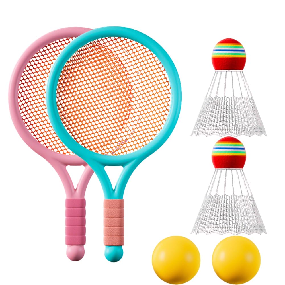 Kids Tennis Rackets For Toddler,Bat And Ball Set Includes 2 Safe Plastic Rackets, 2 Sponge Balls 2 Shuttlecocks, Lightweight for Children Indoor/Outdoor Sports
