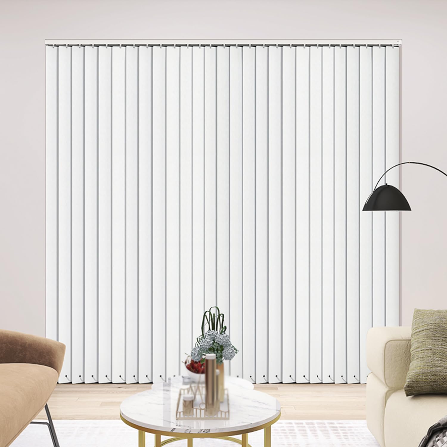 Cortina Lamas Verticales Opaca,Estores Verticales Corredera,Persianas Verticales Blackout para Puertas y Ventanas,con Accesorios,Tamaño Personalizable,Ancho x Alto (Blanco,120cm x 220cm)