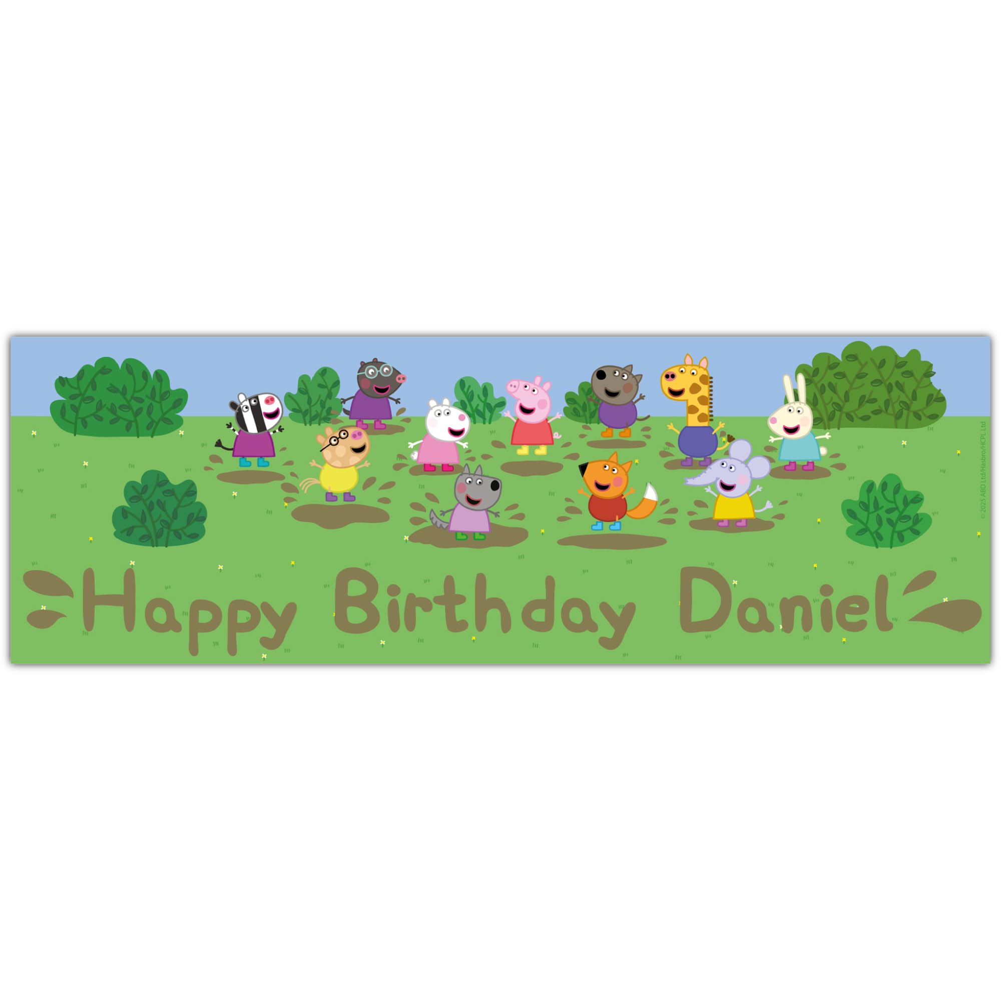 Peppa Pig Birthday - Peppa and Friends Muddy Puddle Personalised Banner Wall Sticker (180cm Width x 60cm Height)