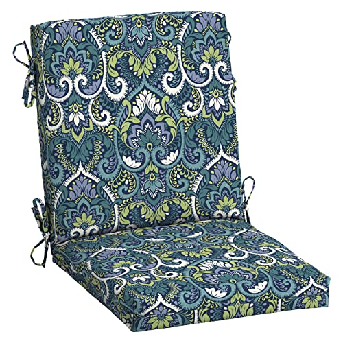 Image of Arden Outdoor Midback Chair Cushion, 18 x 16.5, Water Repellent, Fade Resistant 18 x 16.5, Sapphire Aurora Blue Damask