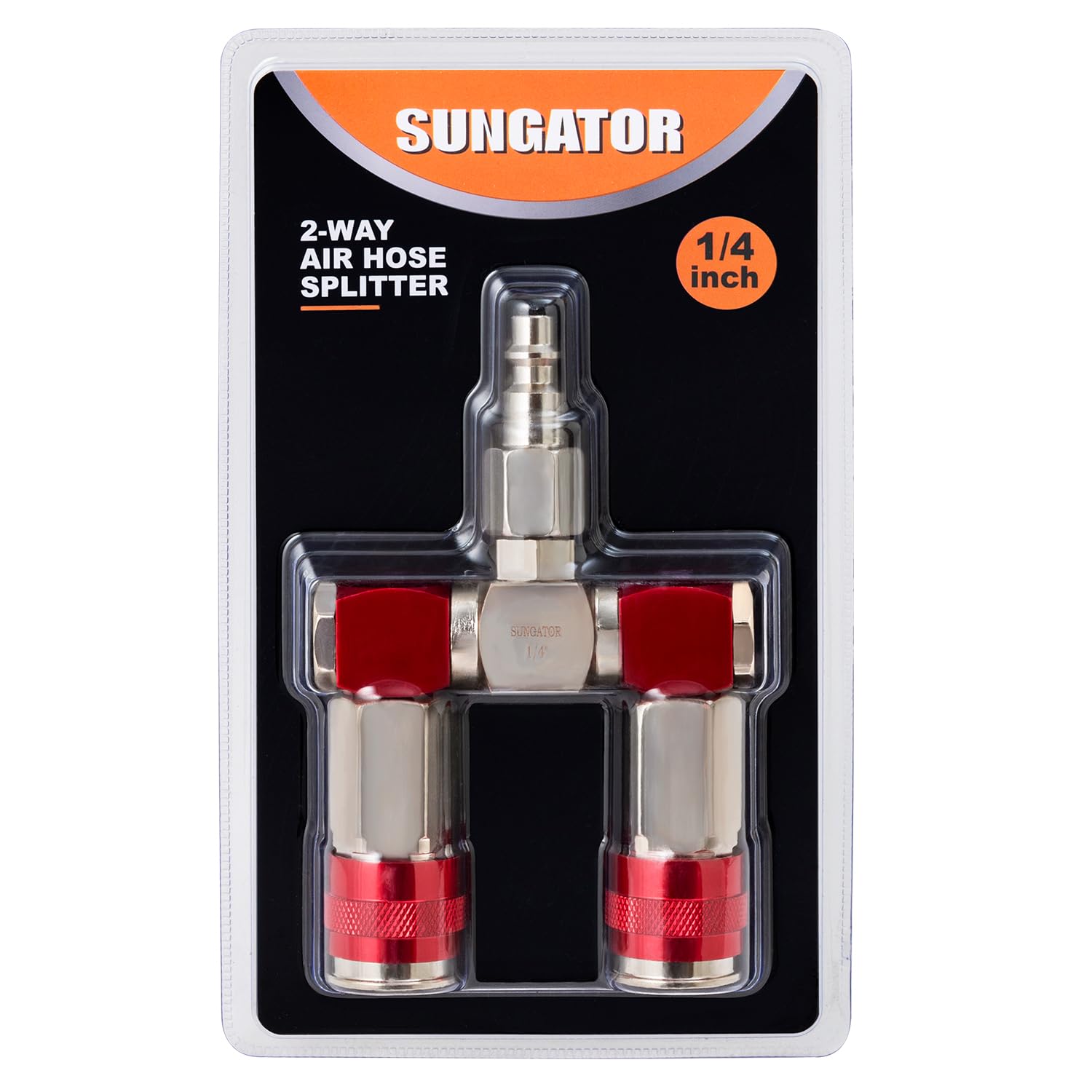 SUNGATOR 2 Way Air Hose Splitter, 1/4 Inch Air Hose Fitting, 1/4'' Quick Connect Manifold Fitting with 2 Universal Couplers & 1 Industrial Air Plug,