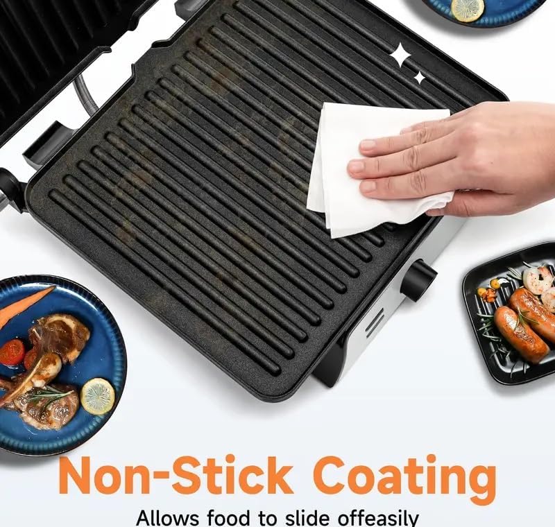 3-in-1 Electric Indoor Grill & Panini Press – 180° Flip Sandwich Maker with Adjustable Temperature Control, Non-Stick Plates & Grease Tray – Perfect for Sandwiches, Steaks & More (Red)