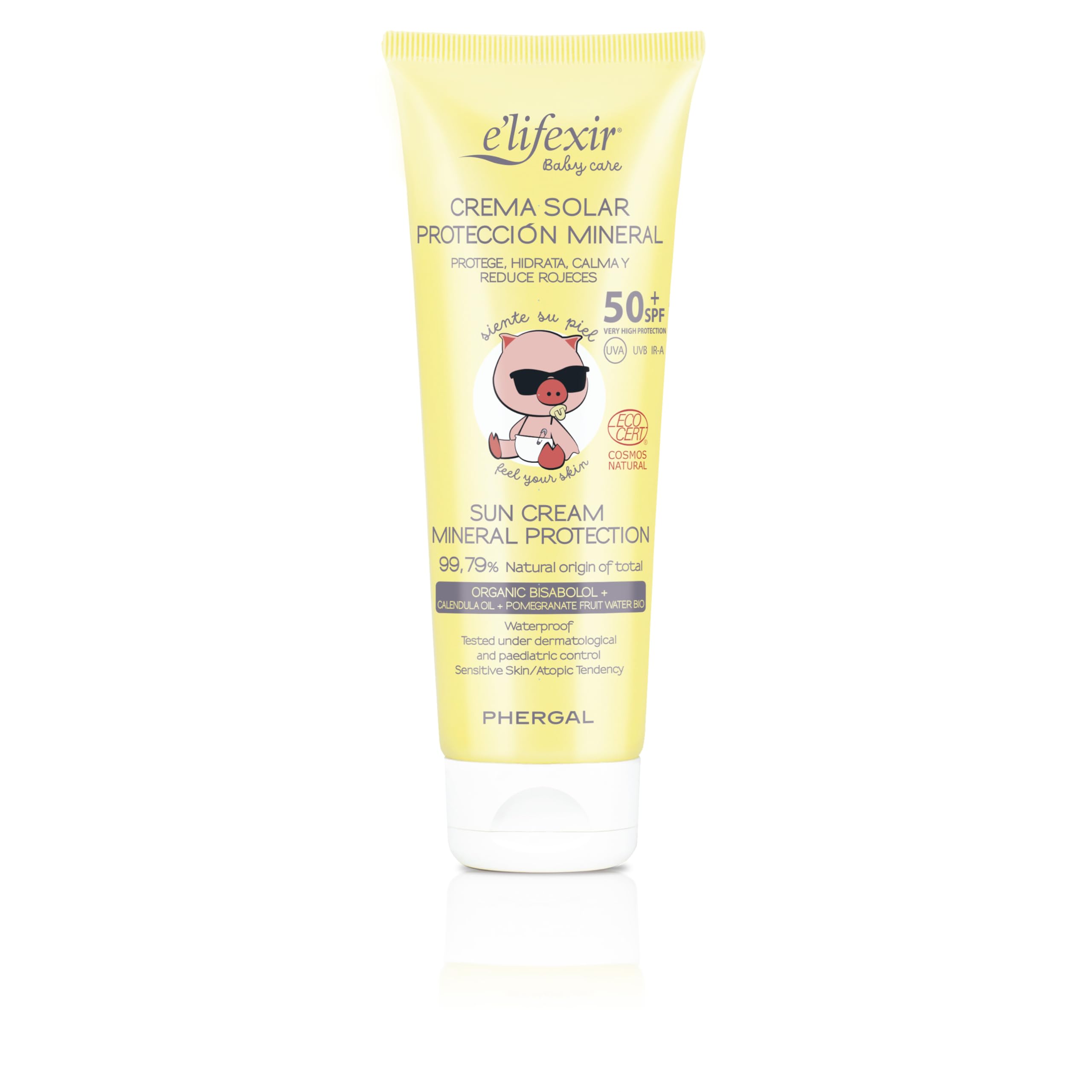 Elifexir Baby Care Crema Solar 100% Mineral Niños y Bebés, UVA, UVB e IR-A SPF 50+, 99% Ingredientes Naturales, dermatológica y pediátricamente testado, Resistente al Agua, Rostro y Cuerpo, 100 mL