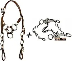 Cabeçada Couro 3 Argolas + Freio Inox Leve Para Cavalo