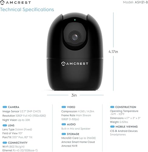 Miniatura 3 de Amcrest Cámara WiFi 1080P para interiores, cámara de niñera, cámara para perro, monitor de sonido y bebé, detección de humanos y mascotas,