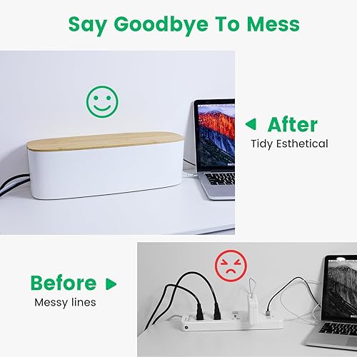 Miniatura 5 de Caja grande de organización de cables, caja organizadora de cables con tapa de bambú para un hogar y oficina seguros, organizador de cables para