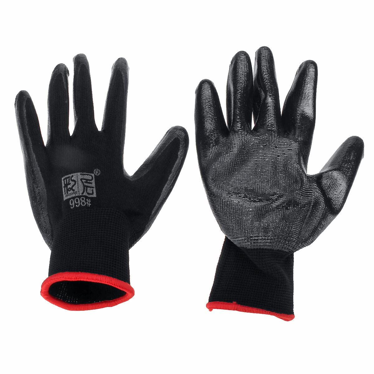 YONGYAO 12Pair Rekawice robocze Bezpieczenstwo Ogrodnik Mechanik Gumy nitrylowe powlekane Nylon-Czarny