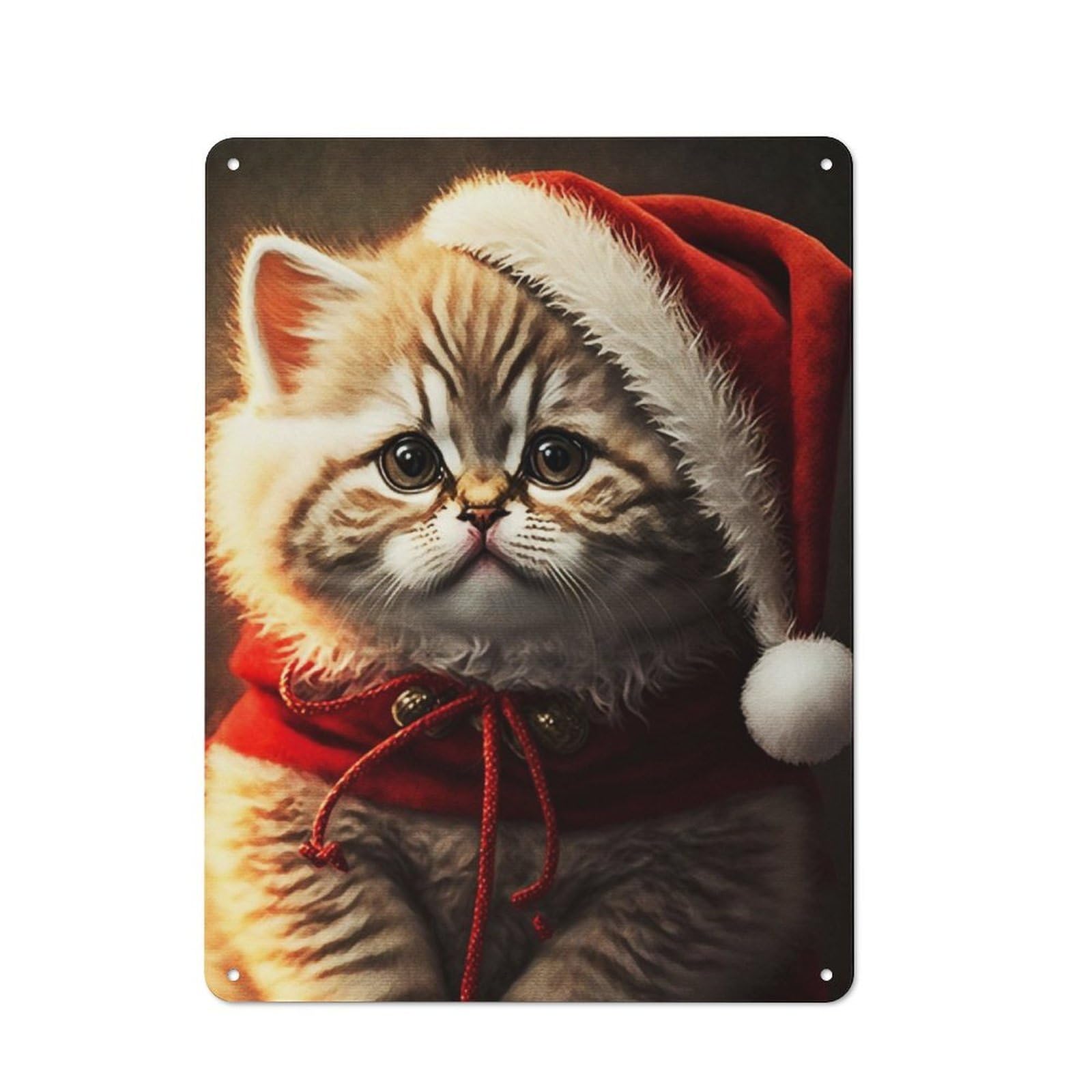 Retro Santa Dressed Cat Metal Gift Sign 40x30cm, Home Wall Decor for Flat, Dorm Room, Lounge Or Cafe