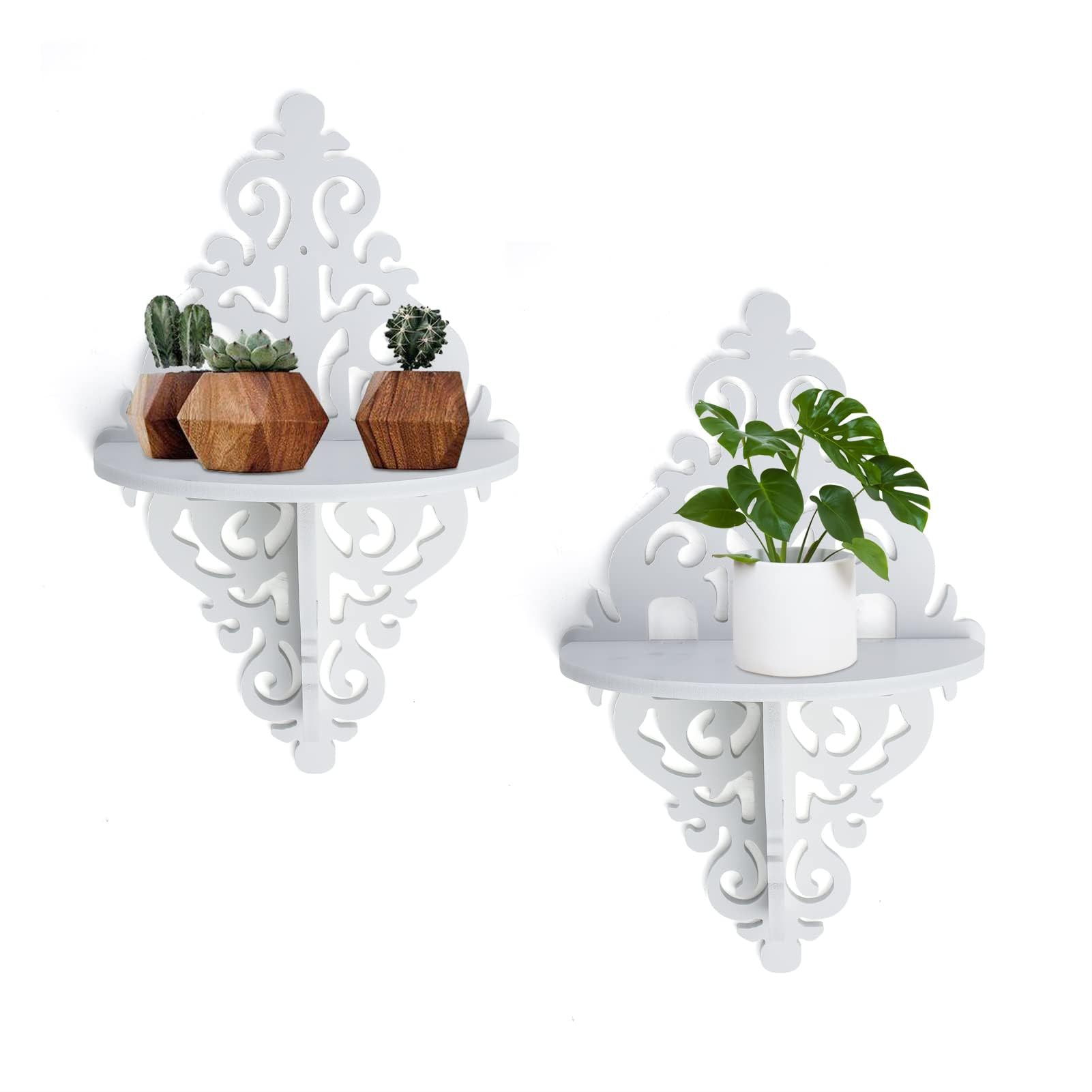 2PCS Floating Shelves Carved Corner Wall Shelf Floating Corner Storage Shelf Unit Home Décor for Living Room Bedroom Kitchen Office