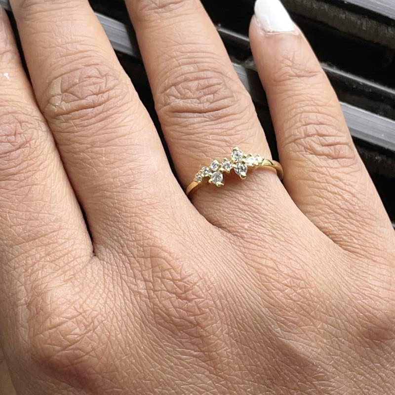 Round Cut Diamond Cluster Engagement Ring For Women's 14k Gold Finish Stackable Diamond Ring, White Diamond Wedding Band, Engagement Ring