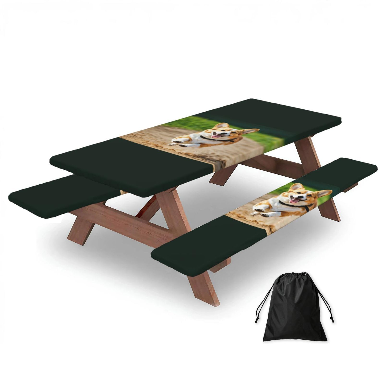 PPHGUT Cute Corgi Print Picnic Table Bench Cover Set Outdoor Garden Bbq Protector For Family Camping