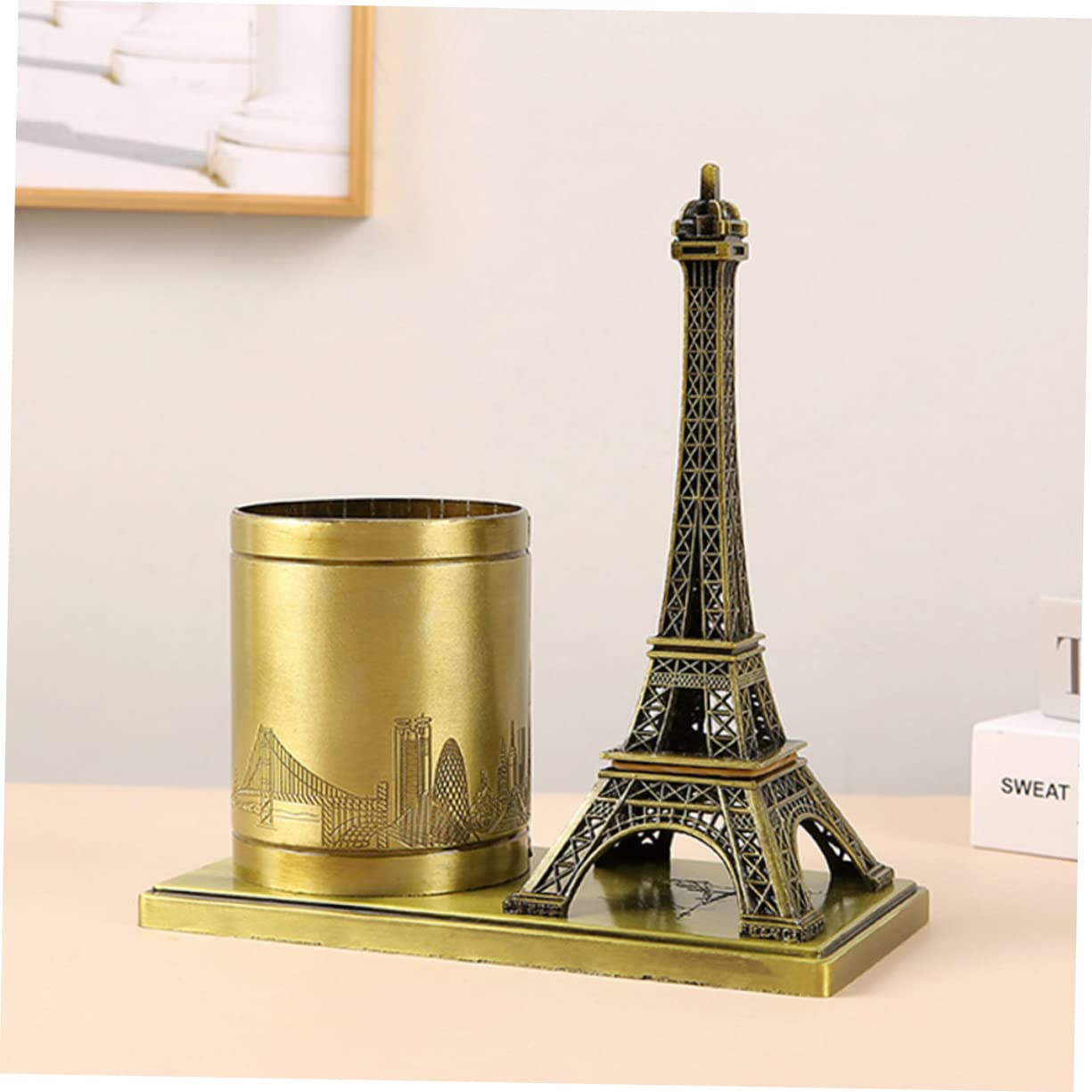 Portalápices Metálico Torre Eiffel Retro para Escritorio y Tocador | Organizador Multiuso para Lápices y Objetos Pequeños, Resistente al Desgaste, Pieza Decorativa de Mesa