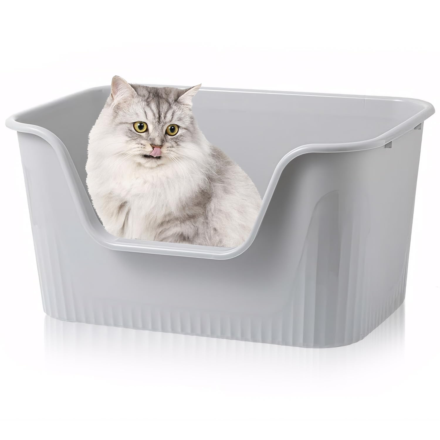 Exquilnova 64 X 45 X 33CM Large Cat Litter Trays,Open Cat Litter Boxes with High Sided,Low Entry,Uncovered High Sides Cats Tray for Kitten,Rabbit,Guinea Pig,Easy to Clean(Grey,64 X 45 X 33CM)
