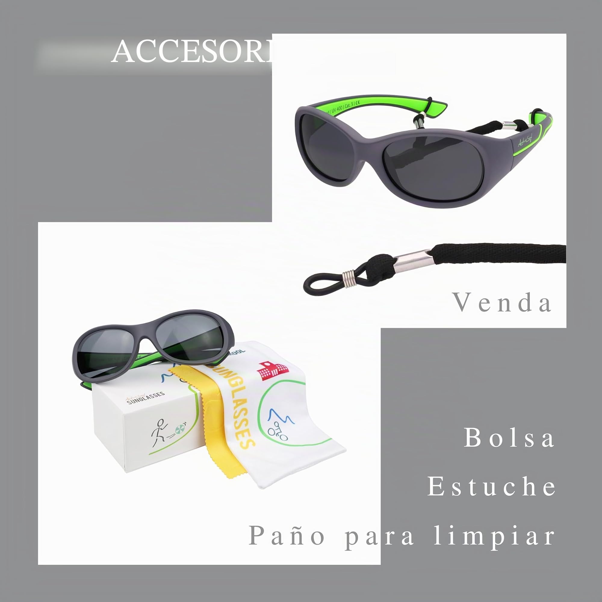 ActiveSol Kids @School Gafas solares deportivas para niños | Niñas y niños | 100% protección UV 400 | polarizadas | de goma flexible irrompible | 5-10 años | solo 22 gramos