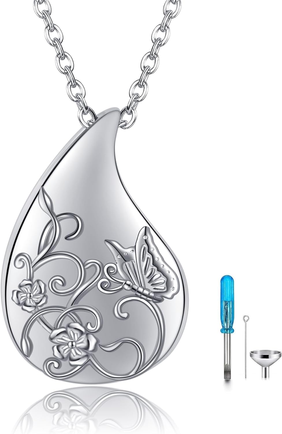 Teardrop Urn Necklace 925 Sterling Silver Butterfly Urn Necklace for Ashes Cremation Jewelry for Women
