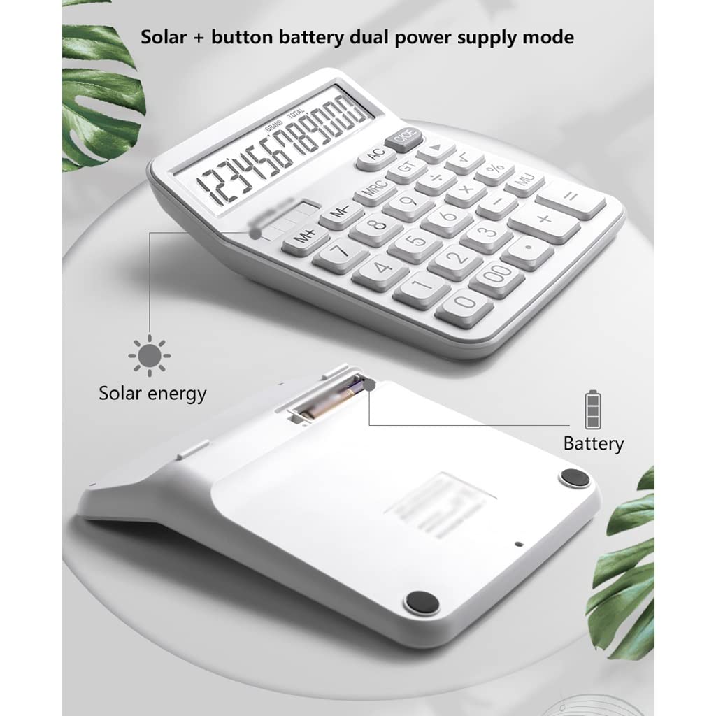 Calcolatrice, Calcolatrice da Tavolo Calcolatrice con Display a 12 Cifre ， Calcolatrice Elettronica da Tavolo con Tasto Grande Sensibile ， Doppia Alimentazione Solare a Batteria ， for Studenti ， Scuol