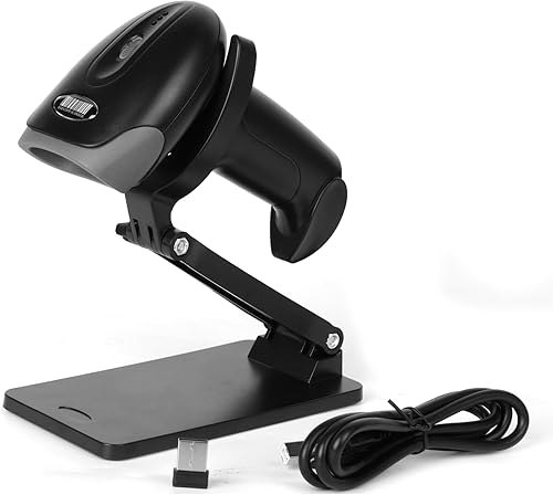 Escáner de código QR con soporte plegable, escáner de código de barras 1D 2D 2.4G conexión inalámbrica y USB con cable, lector de código de barras