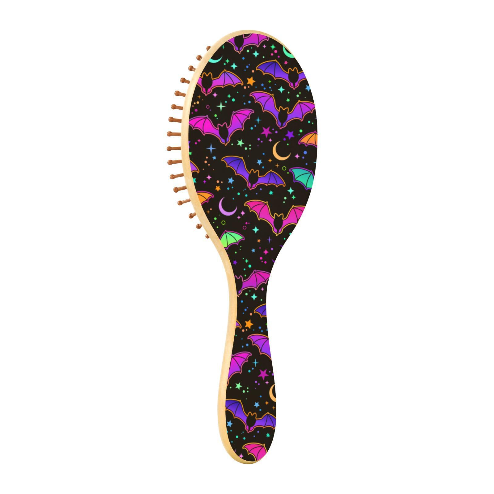 Wooden Hair Brush, Purple Bright Bat Gothic Hairbrush for Long Short Curly Thick Thin Hair,Women Men Boys Girls Hair Brush - Image 2