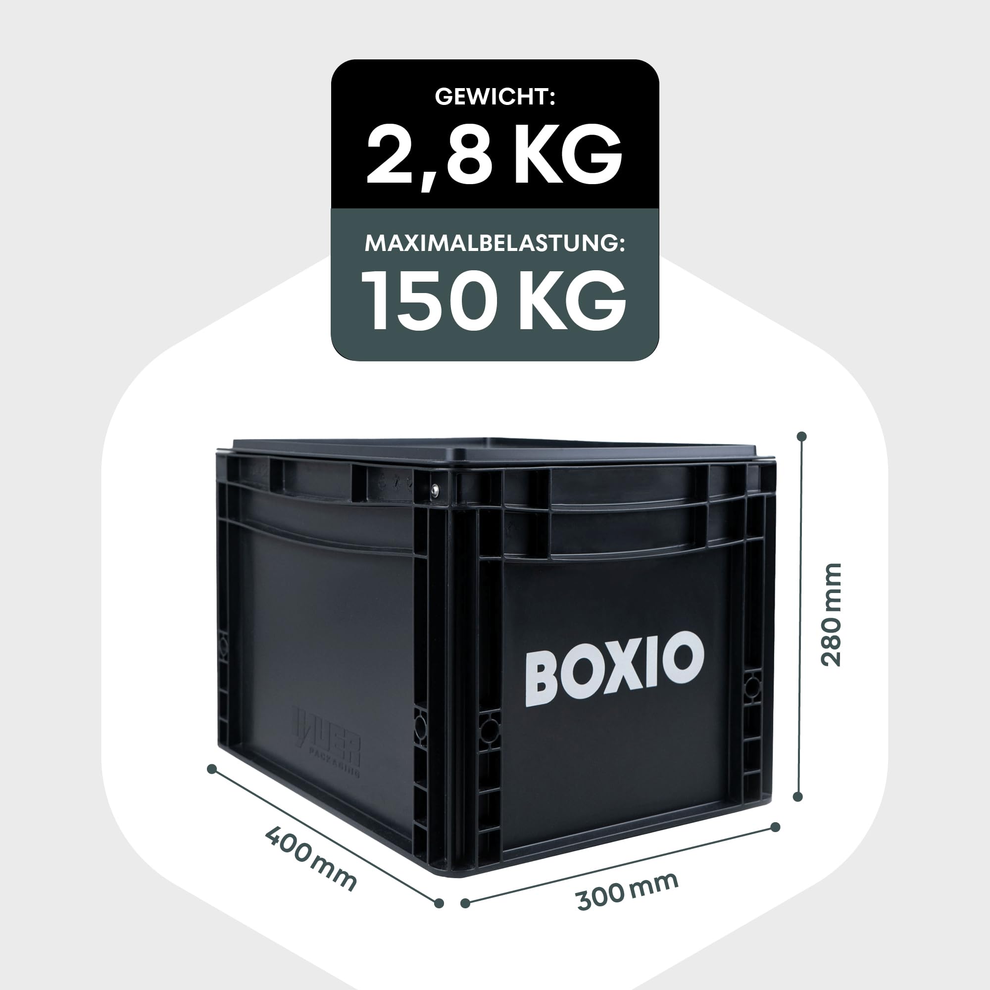 BOXIO - Toilet Max+: Campingtoilette Komplettset, Mobile Trockentrenntoilette ohne Chemie für Camping, Van, Outdoor, Dachzelt: Toilette auf Eurobox Basis ohne Strom für unterwegs, schwarz, 40x30x28