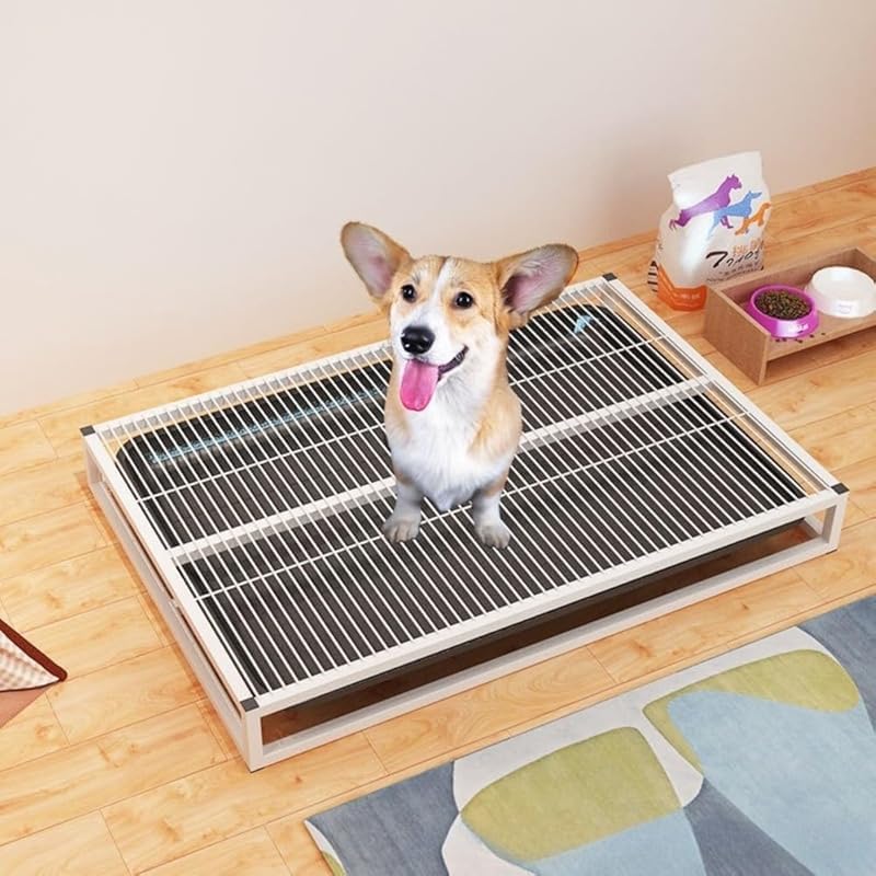 AZIEBAY厚手ステンレス製ペットトイレ 中型・大型犬用 室内ポータブル設計 トレイ付き 耐荷重性強い 洗いやすい 足をドライに保