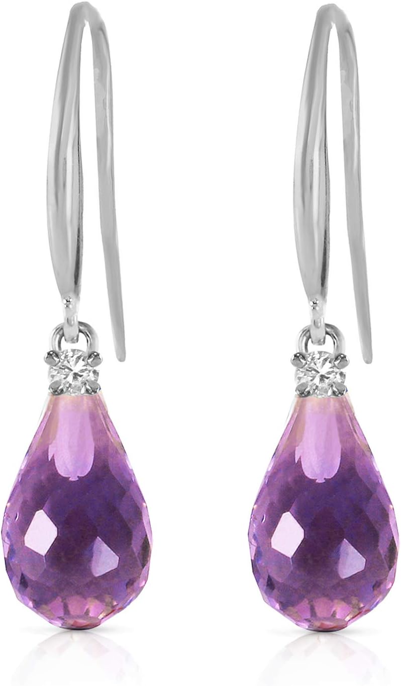 Galaxy Gold GG 14k White Gold Diamond Fish Hook Earrings with Amethysts - Image 3
