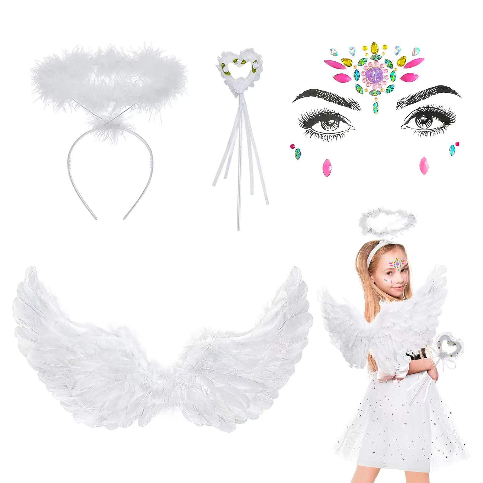 EULAPGOE White Angel Wings feather wings and Angel Fairy Feather Halloween Fancy Dress Costume wings Christmas Cosplay Party For all the People