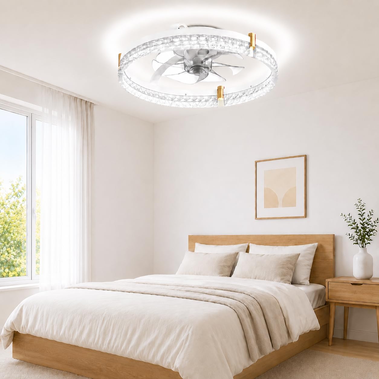 Airwit 48cm Ventilatore da Soffitto Silenzioso con Luce e Telecomando, Dimmerabile Lampada Ventilatore da Soffitto Moderno con Reversibile Motore DC, Lampadario Ventilatore per Camera da Letto, Cucina
