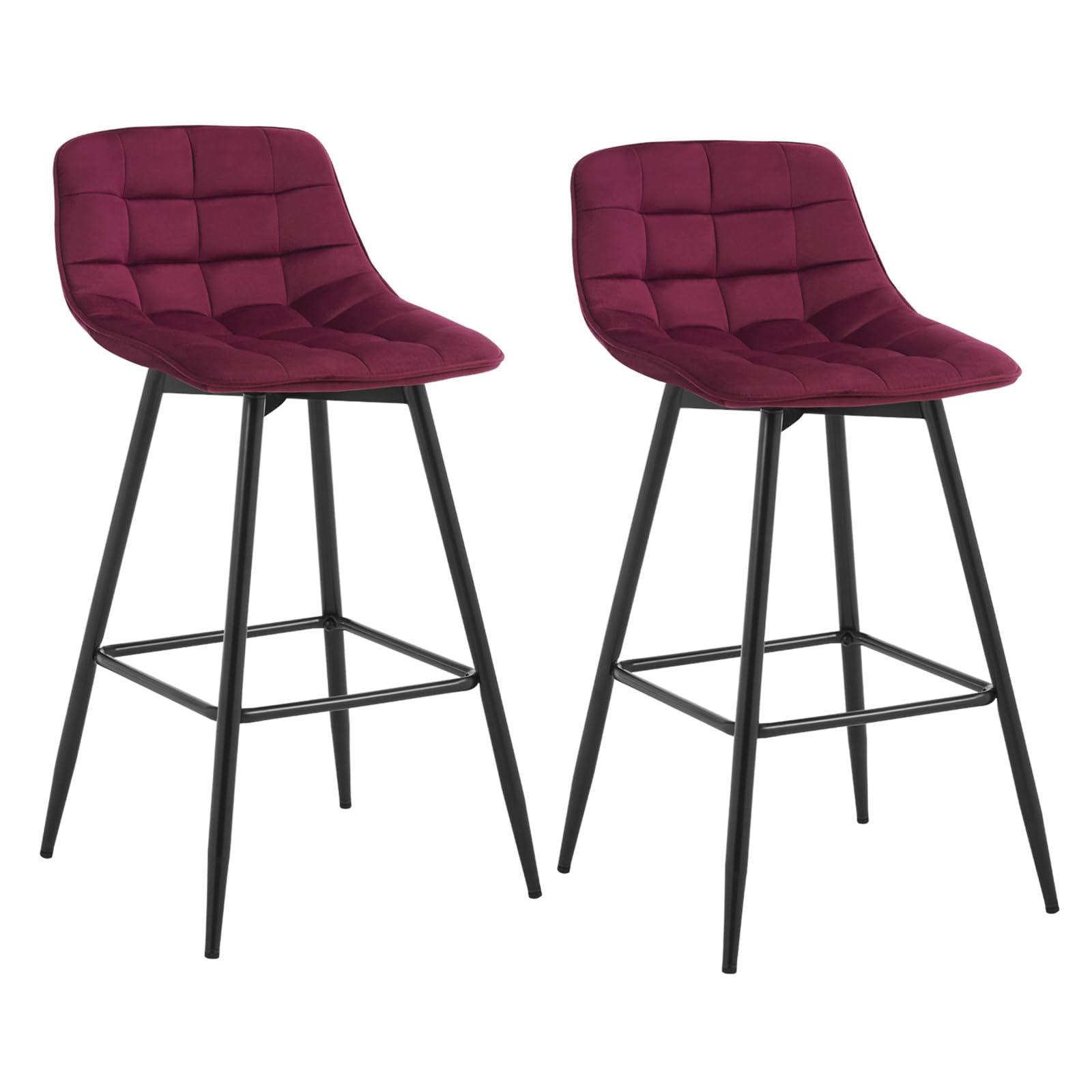 WOLTU 2X Taburete de Bar con Respaldo Paquete de 2 Marco de Metal Muebles Cocina Asiento de Terciopelo Taburete Alto Cocina Sillas Altas Bar Cocina Burdeos BH143bd-2