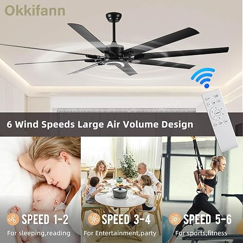 Miniatura 2 de Ventilador de techo industrial de 75 pulgadas sin luz, ventilador de techo DC Motor Shop con control remoto, silencioso, ventiladores de techo