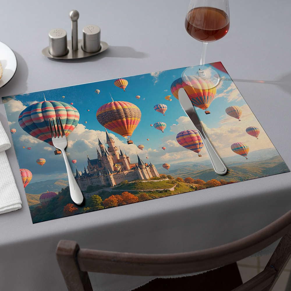 Chemin de table anti-tache montgolfières et sets de table pour protéger votre mobilier
