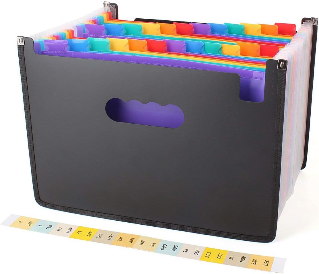 24 Pocket Large Capacity Expandable Plastic Folders/Multicolor Folders/A4 Accordion File Manager/Business Folders Organizer Office File Organizer Bag