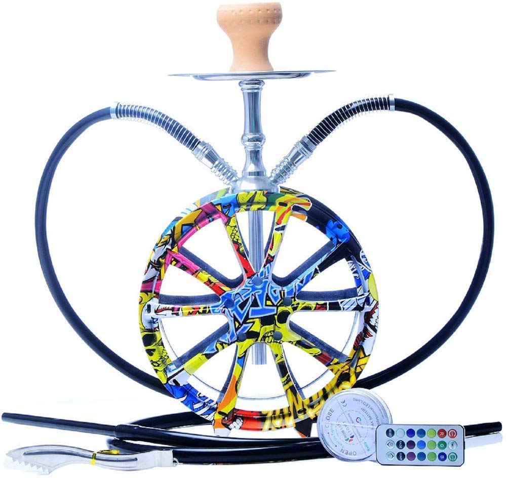 Narghilè Shisha LED Narghilè Grande Fumo, Set Completo di Narghilè Premium Set Completo di Narghilè con 2 Tubi in Silicone