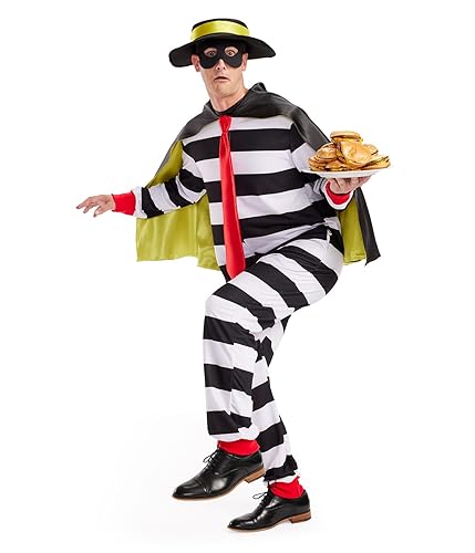 Tipsy Elves Men's Halloween Costumes – Funny Animal and Pop Culture Jumpsuits for Adults - X-Large - Hamburger Thief (White)