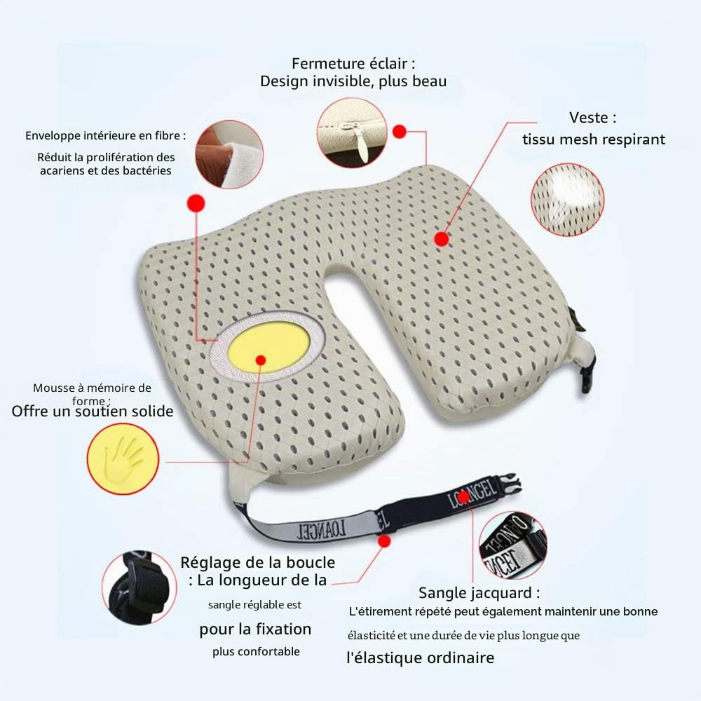 Coussin orthopédique avec soutien lombaire et appuie-tête, coussin de chaise ergonomique en mousse à mémoire de forme, sciatique, hémorroïdes et soulagement de la douleur pour siège auto