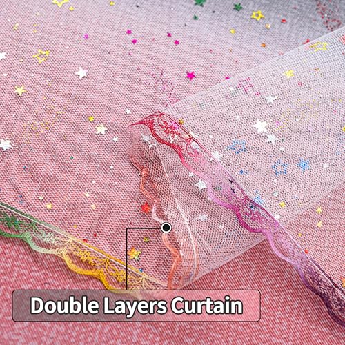 Image of 52x108 Mix & Match Double Layer Laser-Cut Stars Gradient Blackout Curtains with Foil Print Sheer, 2 Panels Set - Gradient Grey Pink