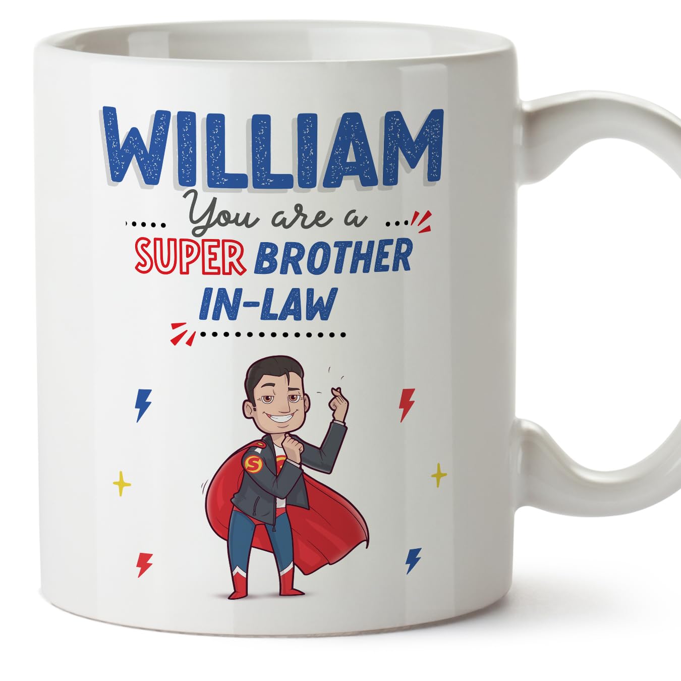 MUGFFINS Personalised Mug for Brother in Law - in English - You are Super! - Funny Custom Gift - Ceramic 11oz Mug