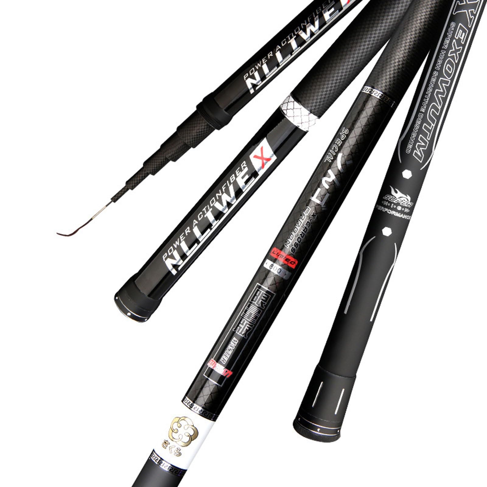 ZFF Cañas de Pescar telescópicas de 8 m 9 m 10 m 11 m 12 m 13 m 14 m 15 m Caña de Pescar Fija cañas de Pesca Carbono para Pesca en río, mar(12m)