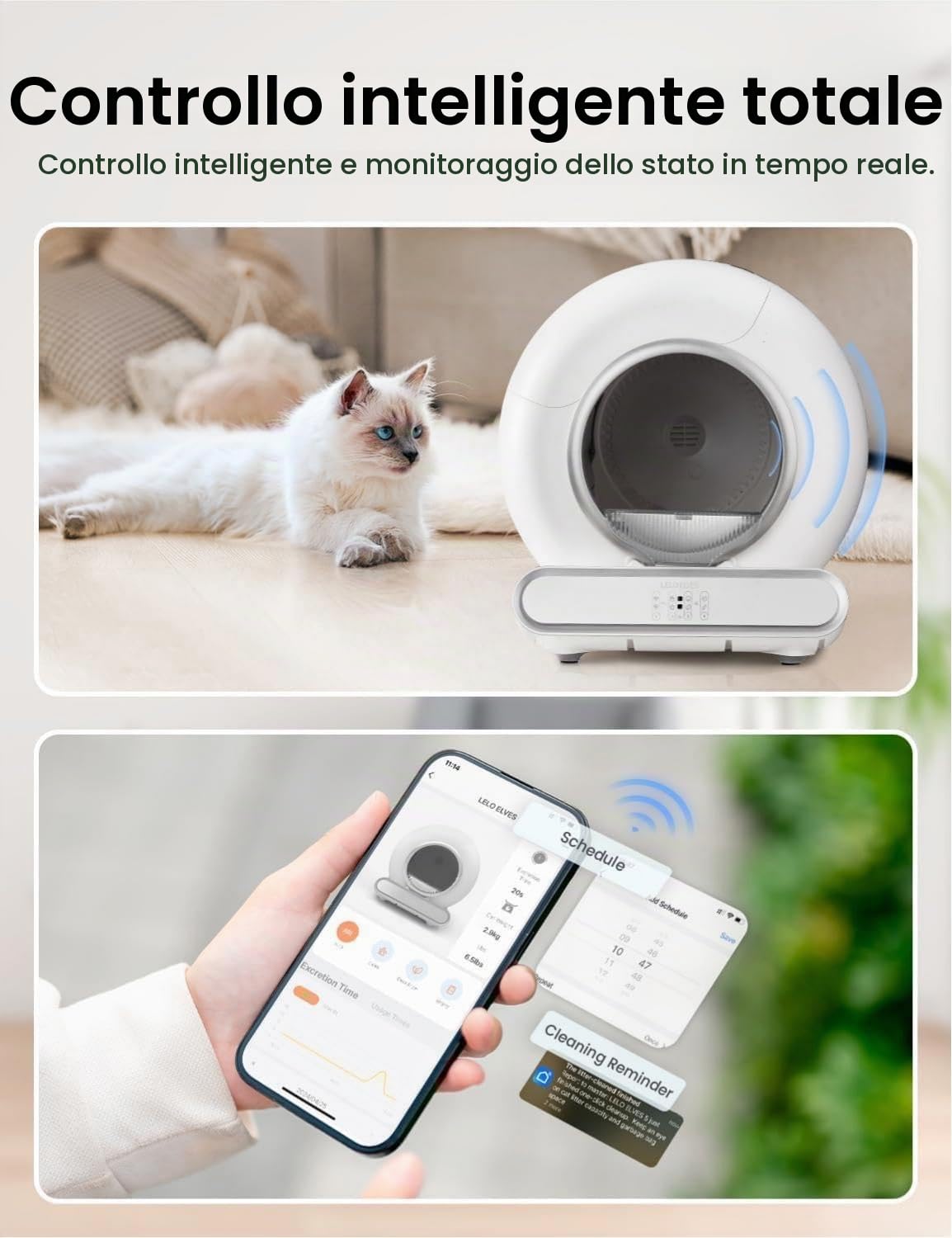Lettiera Gatto Autopulente Grande 65L, Controllo APP Wi-Fi, Lettiera Automatica Intelligente per Gatti Multipli, Sicurezza Anti-Incastro, Silenziosa, Controllo Professionale Odori per Chat