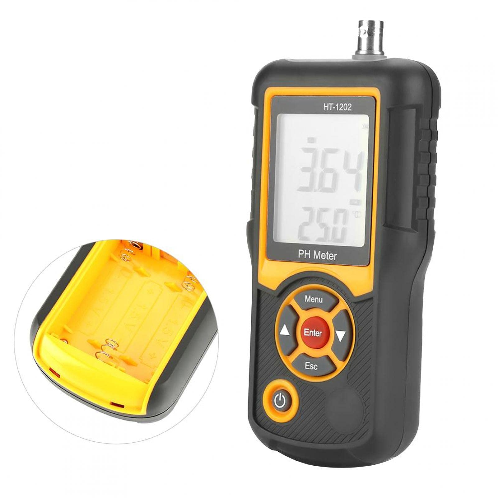 Digitales PH-Messgerät HT-1202 0, 05 pH Hochpräziser Wasserqualitätstester, PH mV-Testertemperaturmesser 0~14 PH mit schwarzem Gehäuse für Wasserquellen, Schulen, Labors, Apotheken