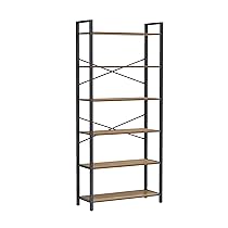 VASAGLE Libreria Alta a 6 Ripiani, Scaffale Portaoggetti, Struttura in Acciaio, Salotto Camera da Letto Studio, 30 x 80 x 186 cm, Industriale, Marrone Grano e Nero Inchiostro LLS082B48