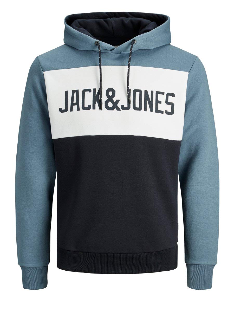 JACK & JONES Mens Colour Block Logo Hoodie - China Blue - Small