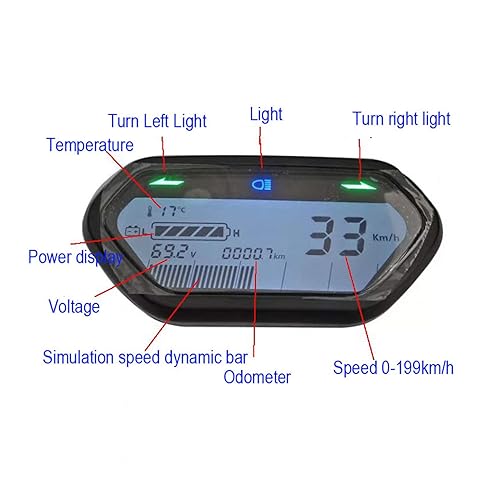 Miniatura 5 de Aramox Velocímetro digital universal para motocicleta, tacómetro de 48 V60 V, fibra negra y de carbono, material ABS, pantalla de 8.1 x 8.5 pulgadas