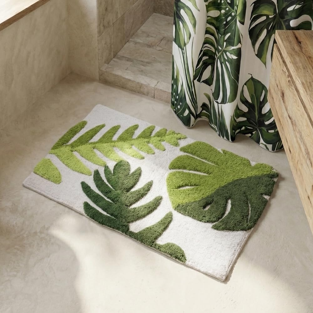 Croydex Tropical Leaf Anti Slip Bath Mat, Plush Green, 45 x 72 cm