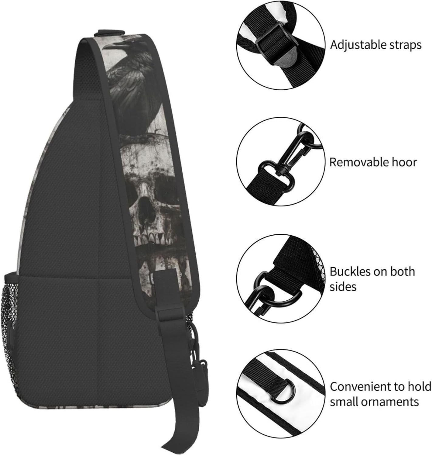 The-Raven And Skull Sling Backpack Hiking Backpack Crossbody Bag Sports Lightweight And Durable Chest Bag Shoulder Bag For Women Men
