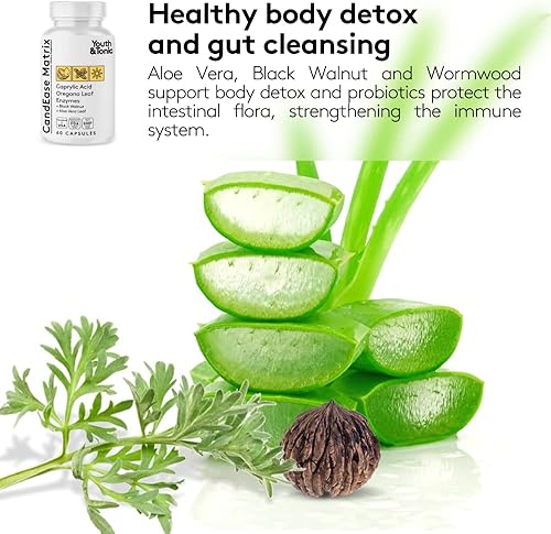 Miniatura 6 de Youth & Tonic Suplemento de salud intestinal de orégano y ácido caprílico con probióticos y hierbas para el equilibrio de la flora intestinal, la