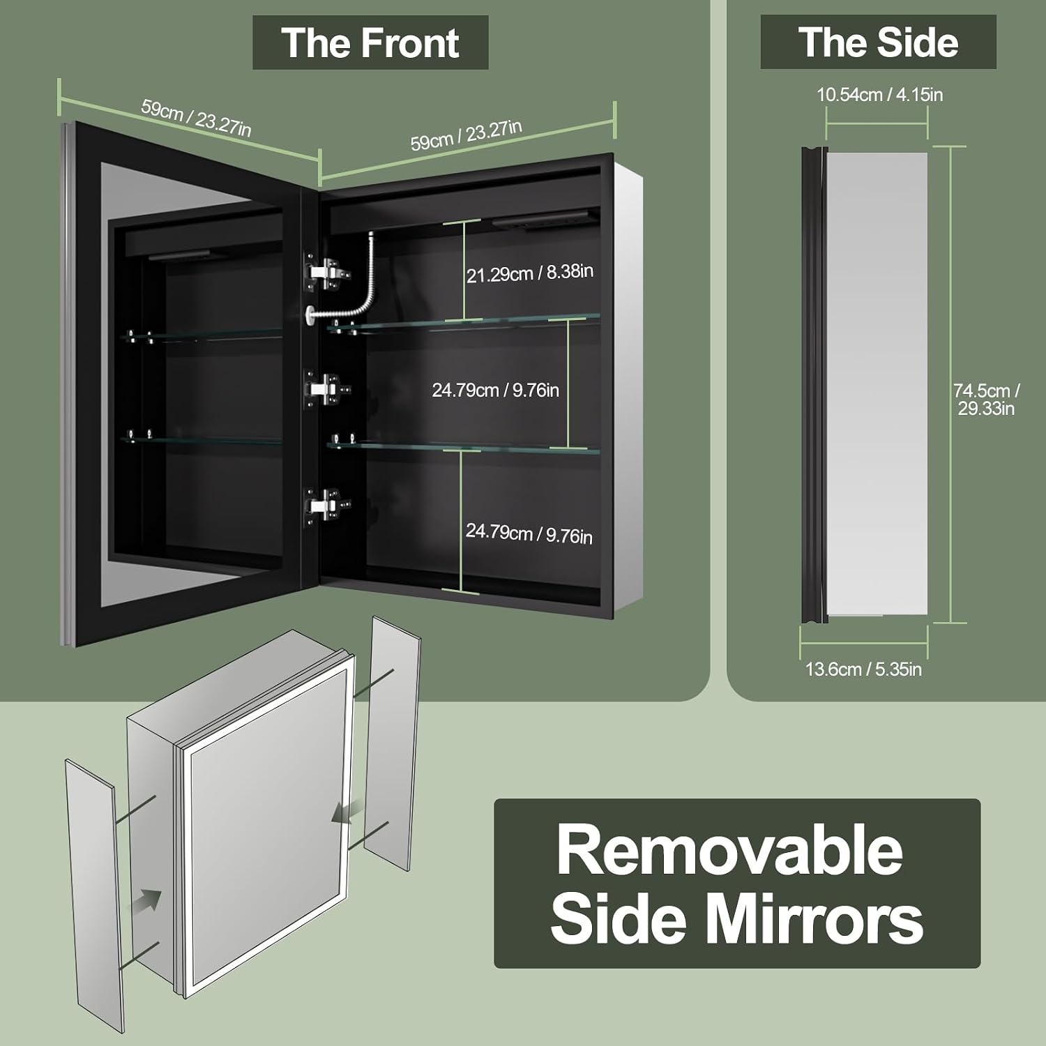 24x30 LED Medicine Cabinet Mirror with Lights for Bathroom | Surface,Recessed Aluminum Lighted Medicine Cabinet with Sockets & USBs, Anti-Fog,Light Adjustment,Color Adjustment,Silver