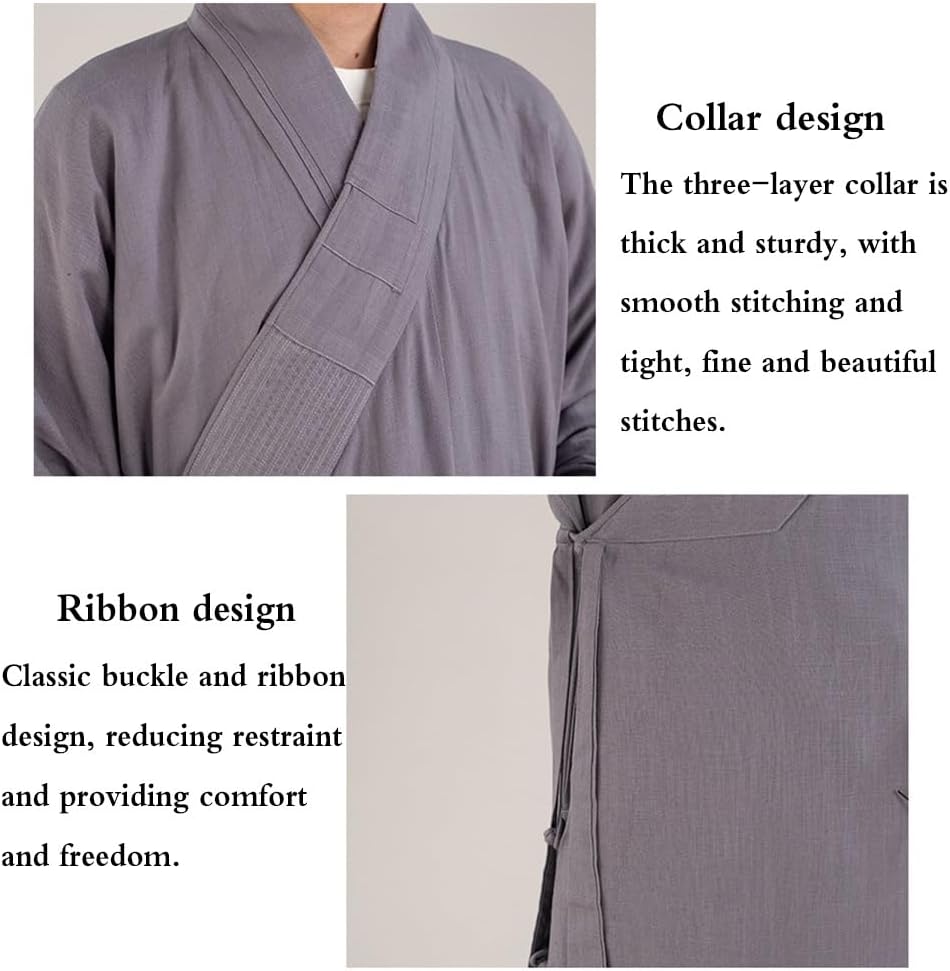 Men's Monk Robe Spring Summer Traditional Buddhist Meditation Monk Clothes Women's Comfortable Breathable Prayer Outfit ﻿(Yellow,XL)