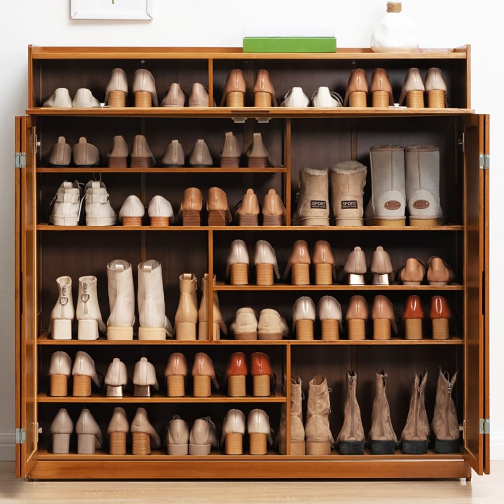 Scarpiera Portascarpe in bambù, Moderno Armadio Scarpe Stretto a 7 Ripiani con 4 Ante, Organizzatore Scarpe Risparmio Spazio per Ingresso, Armadietto Organizzatore Scarpe L117cm