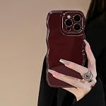 FABSPARK Phone Case for iPhone 16 Pro Max Case,Simple Wave Design Wavy Frame Soft Silicone Aesthetic for iPhone 16 Pro Max,Wine Red