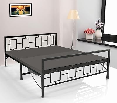 Metal Folding Bed Queen Size Bed for Sleeping with Foam Mattress | No Assembly Required |Powder Coated Bed with Headboard for Sleeping/Guests/Rented Apartments/Bedroom (5x6.25ft, Black)